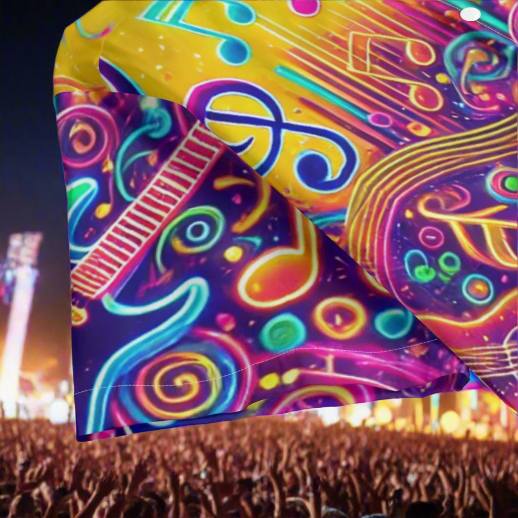 musical guitar hawaiian shirt for music festivals multi-color gold blue pink