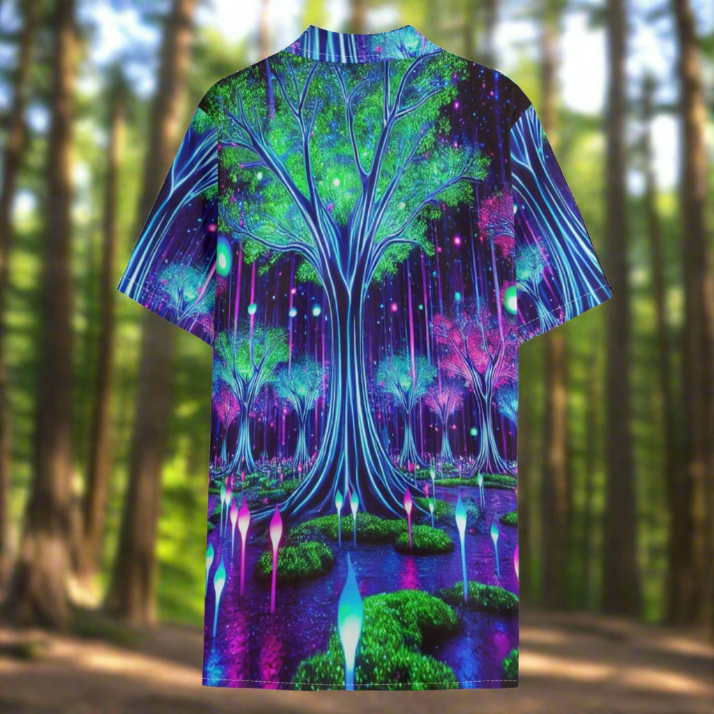 Forest Festival Back of Shirt Neon Purple Neon Green and Neon Blue