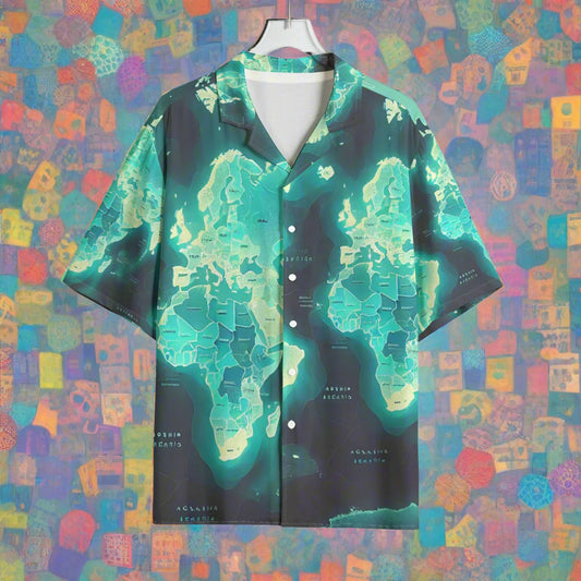 Aquamarine Maps Collection Hawaiian Shirt Rayon