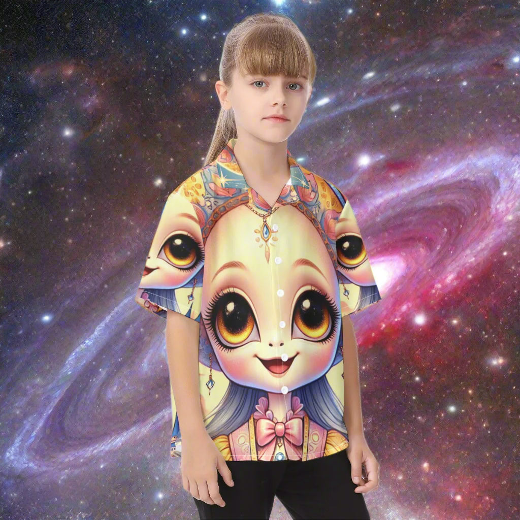 Aliens Saturn Kid Hawaiian Vacation Shirt Cotton