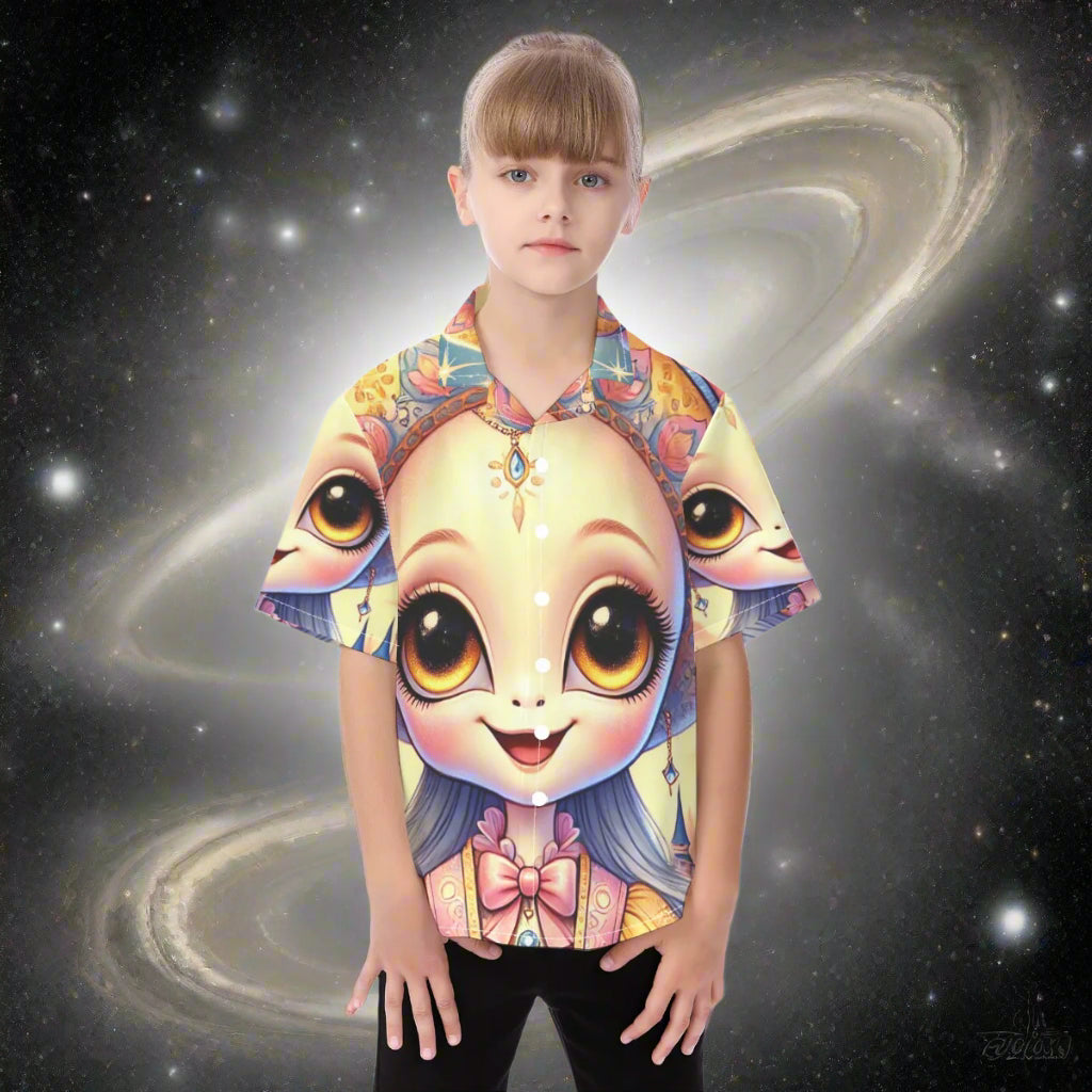 Aliens Saturn Kid Hawaiian Vacation Shirt Cotton